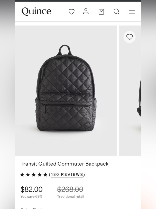 Quince Transit Quilted Commuter Backpack (color: black)
